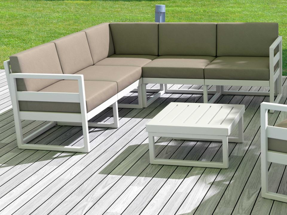 Mykonos 5-Person Corner Sectional Lounge Set White with Taupe Cushions