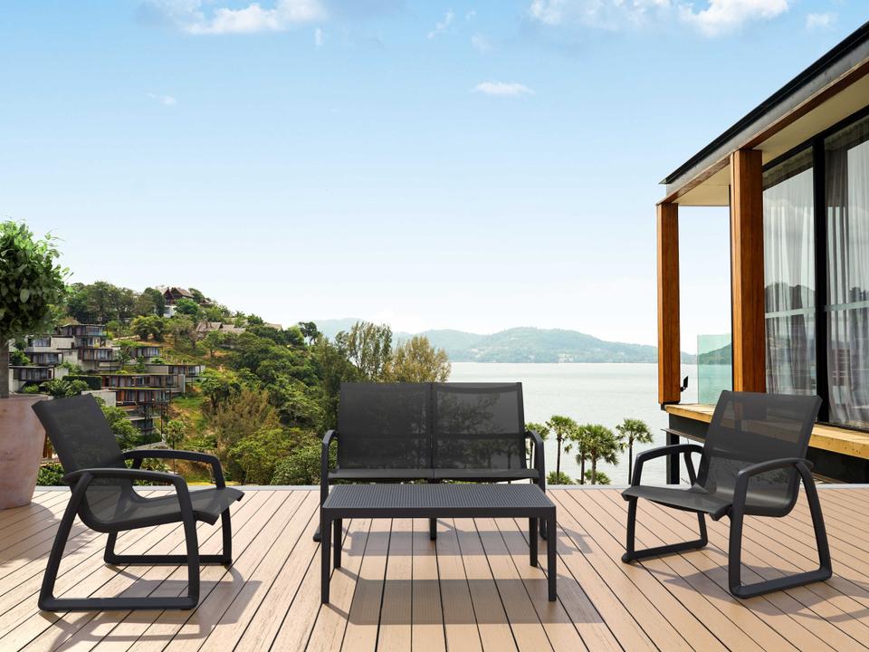 Pacific 4 Piece Outdoor Lounge Set Black Frame Black Sling