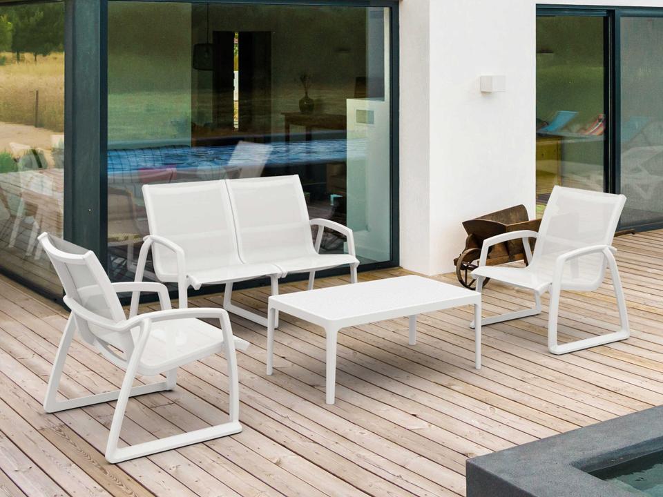 Pacific 4-Piece Outdoor Resin Sling Lounge Set in White