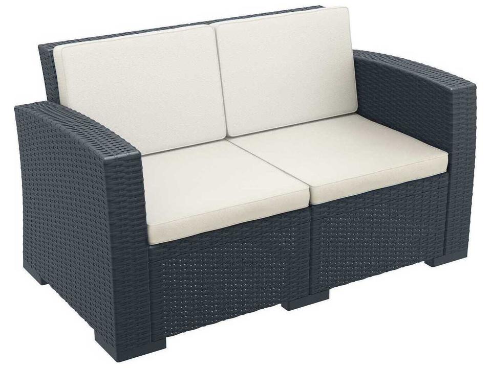 Monaco Outdoor Resin Wickerlook Loveseat in Dark Gray with Cushion