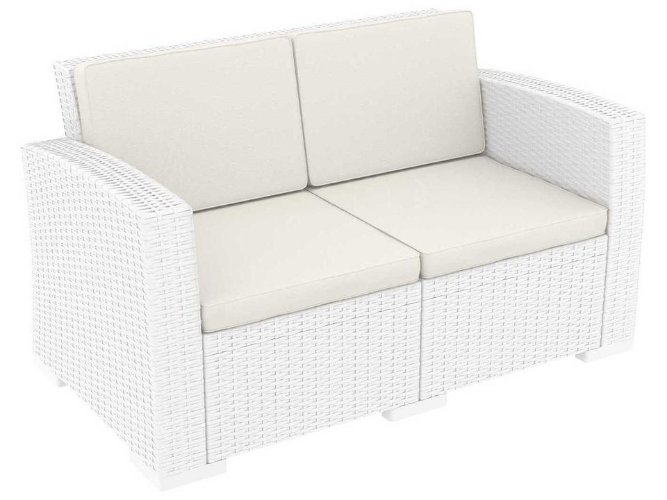Monaco 2-Seat Outdoor Resin Loveseat in White with Natural Cushions