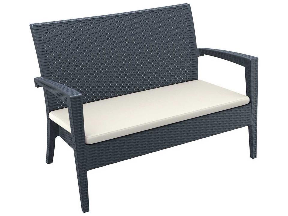 Miami Resin Outdoor Loveseat in Dark Gray with Natural Cushions