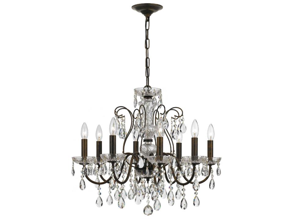 8-Light Butler Chandelier in English Bronze with Clear Hand-Cut Crystal