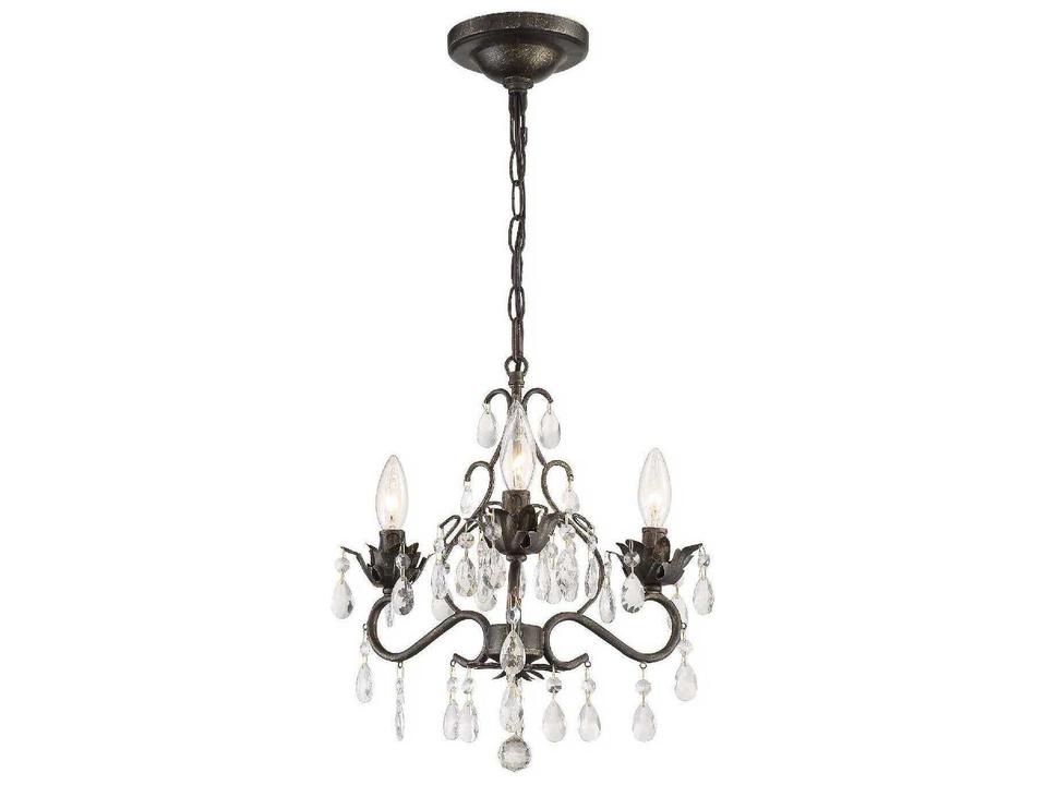 3-Light Paris Market Mini Chandelier in English Bronze with Hand Cut Crystal