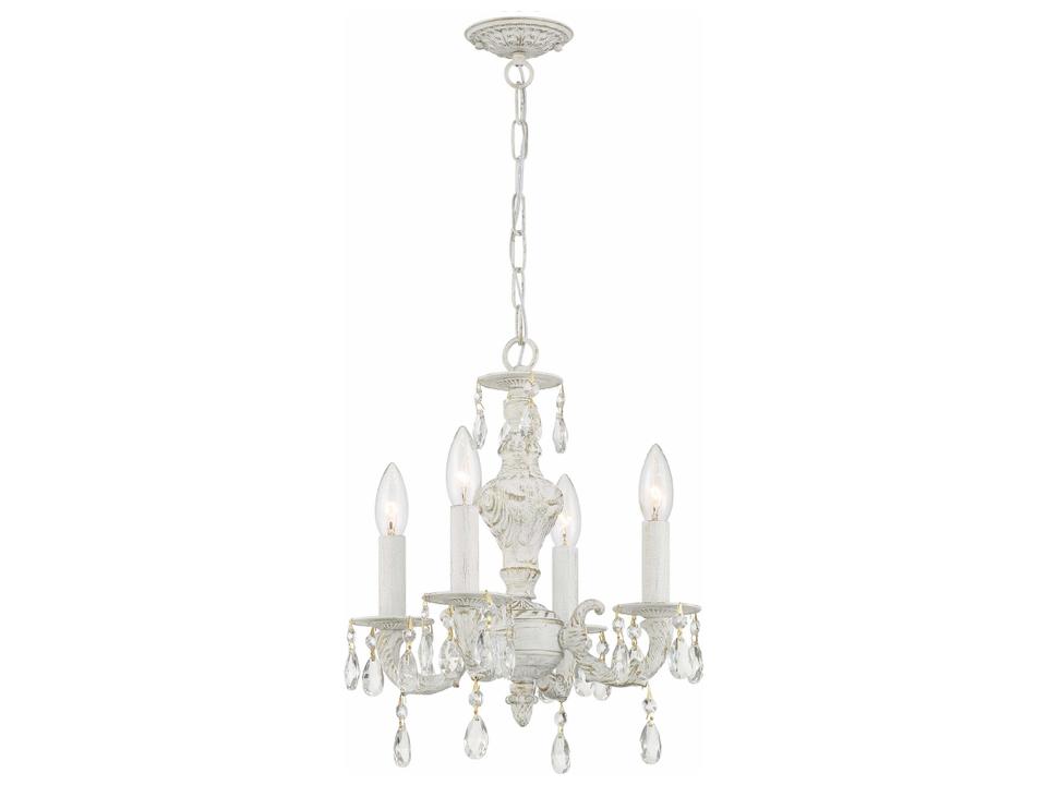 4-Light Paris Market Mini Chandelier in Antique White with Clear Crystal