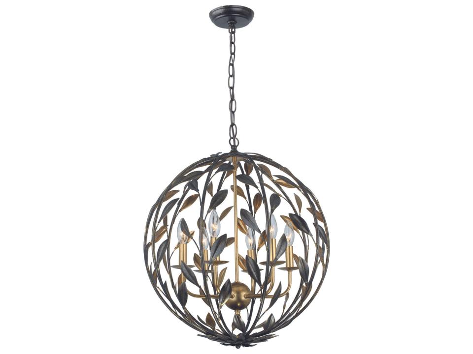 Broche 6-Light Chandelier in English Bronze and Antique Gold