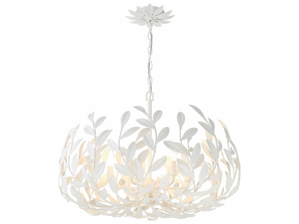 Broche 6-Light Chandelier in Matte White with Hand-Painted Leaves