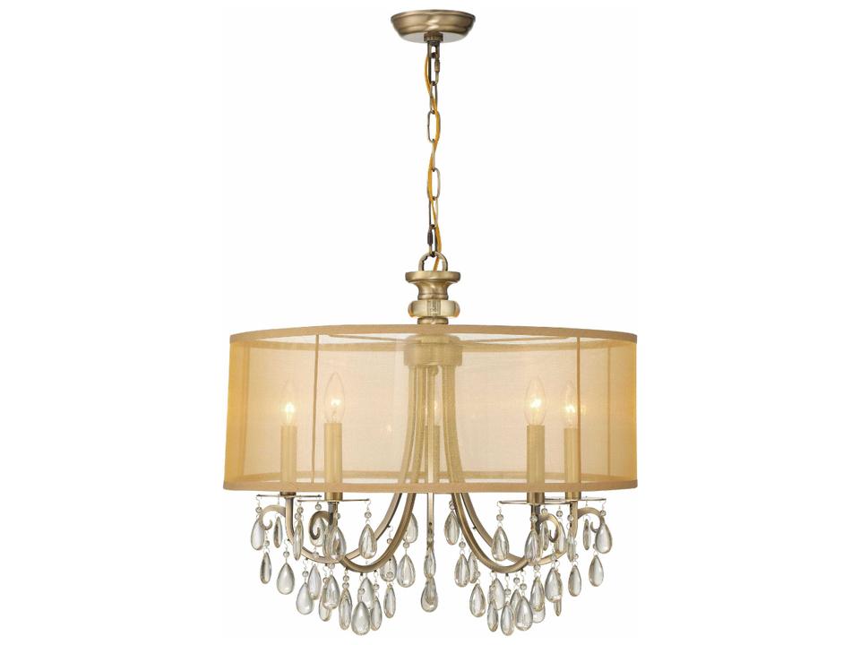 5-Light Hampton Chandelier in Antique Brass with Teardrop Crystal
