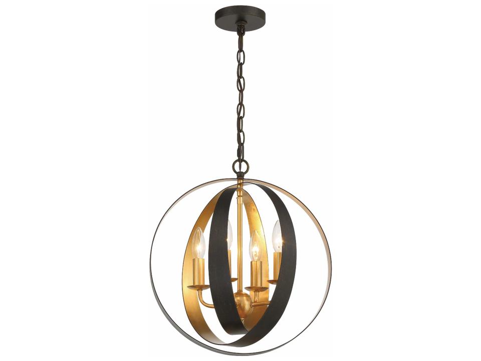 4-Light Luna Sphere Chandelier in English Bronze and Antique Gold
