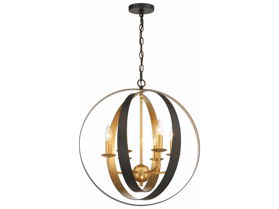 6-Light Luna Sphere Chandelier English Bronze and Antique Gold