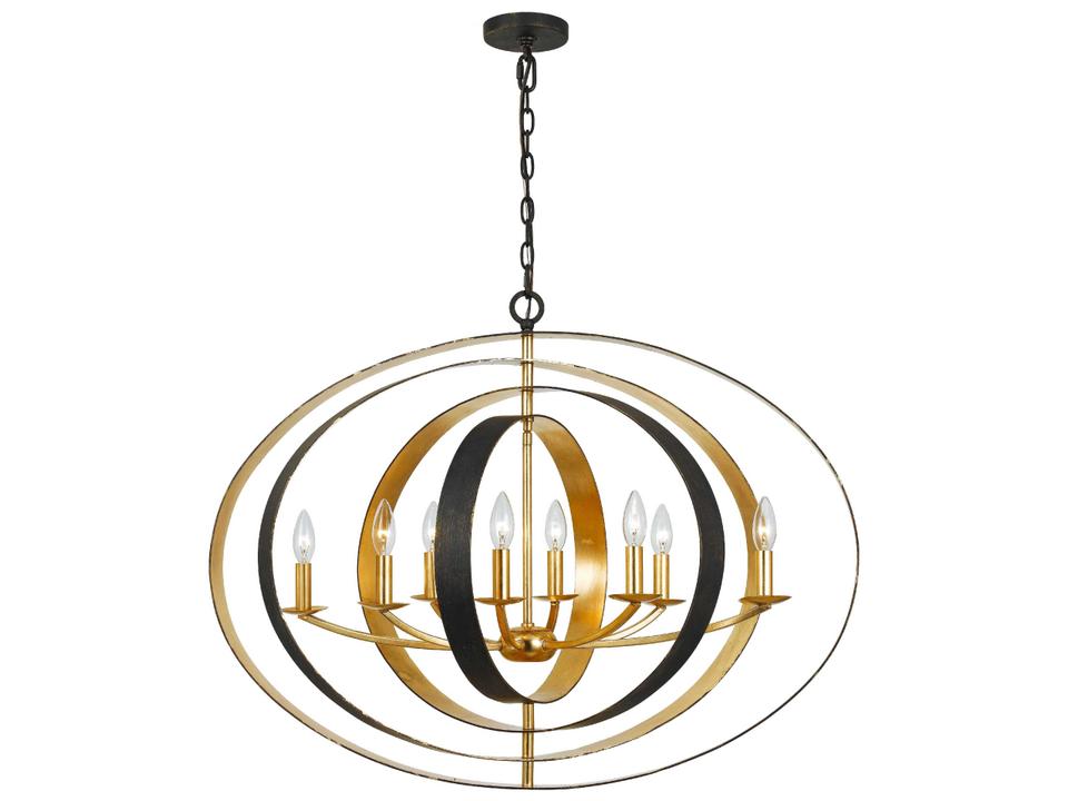 Luna 8-Light Oval Chandelier in English Bronze and Antique Gold