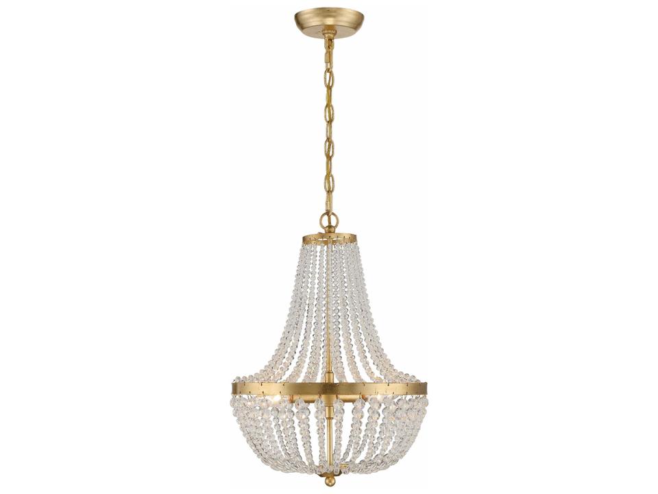 3-Light Rylee Chandelier in Antique Gold with Hand Cut Crystal Beads