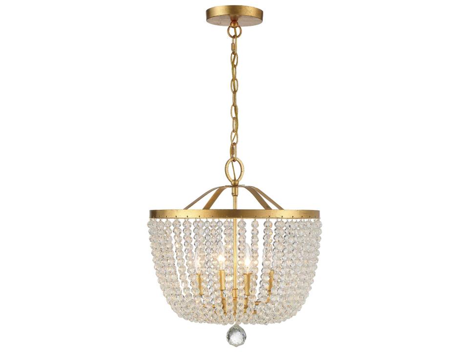 4-Light Rylee Mini Chandelier in Antique Gold with Crystal Beads