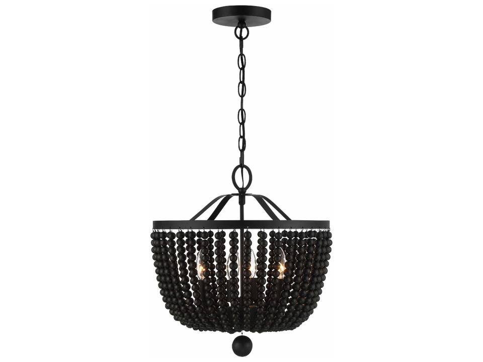 4-Light Rylee Chandelier with Black Wood Beads in Matte Black