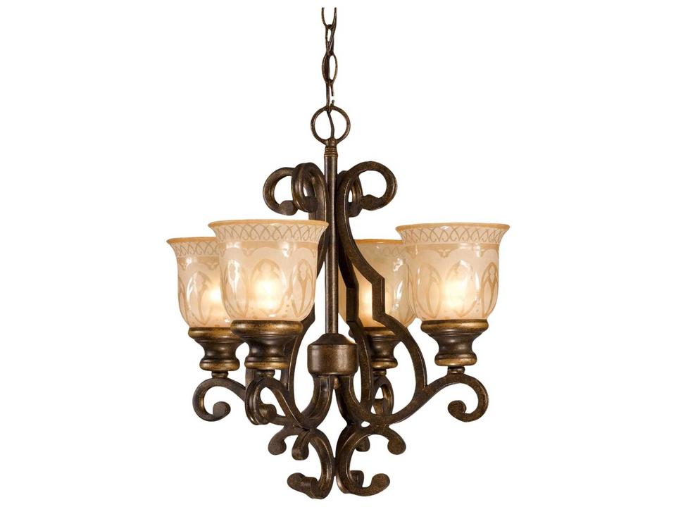 Norwalk 4-Light Bronze Umber Glass Bell Mini Chandelier
