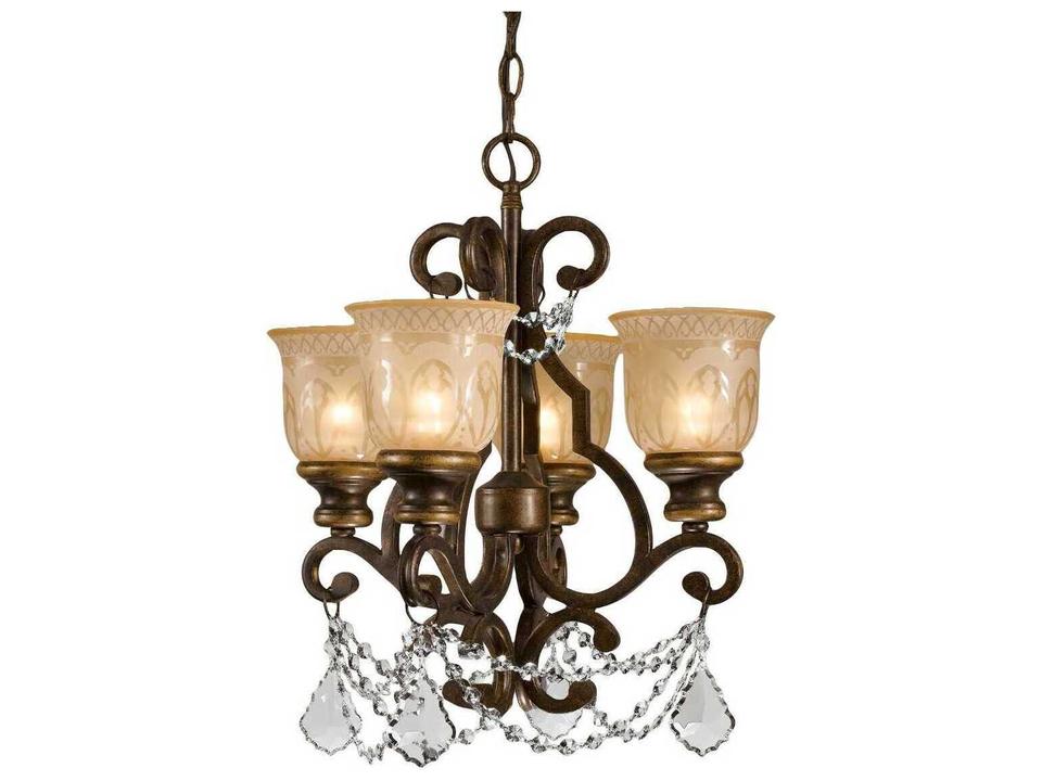 Norwalk 4-Light Mini Chandelier with Hand Cut Crystal and Glass Shades