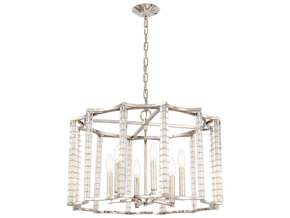 Carson 6-Light Chandelier with Crystal Cubes in Polished Nickel