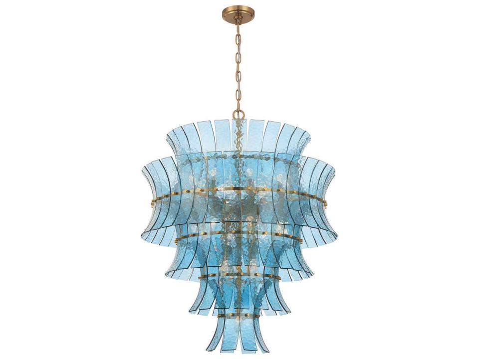 Abigail 21-Light Chandelier in Aged Brass with Blue Glass