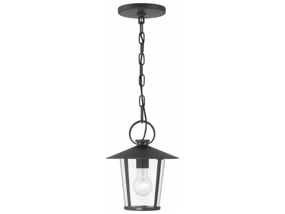 Andover 1-Light Outdoor Hanging Light with Clear Glass Shade in Matte Black