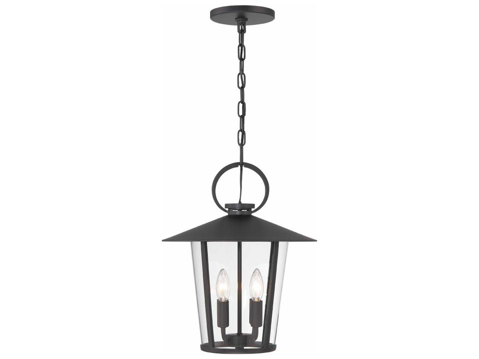 Andover 4-Light Outdoor Hanging Light with Clear Glass Shade in Matte Black