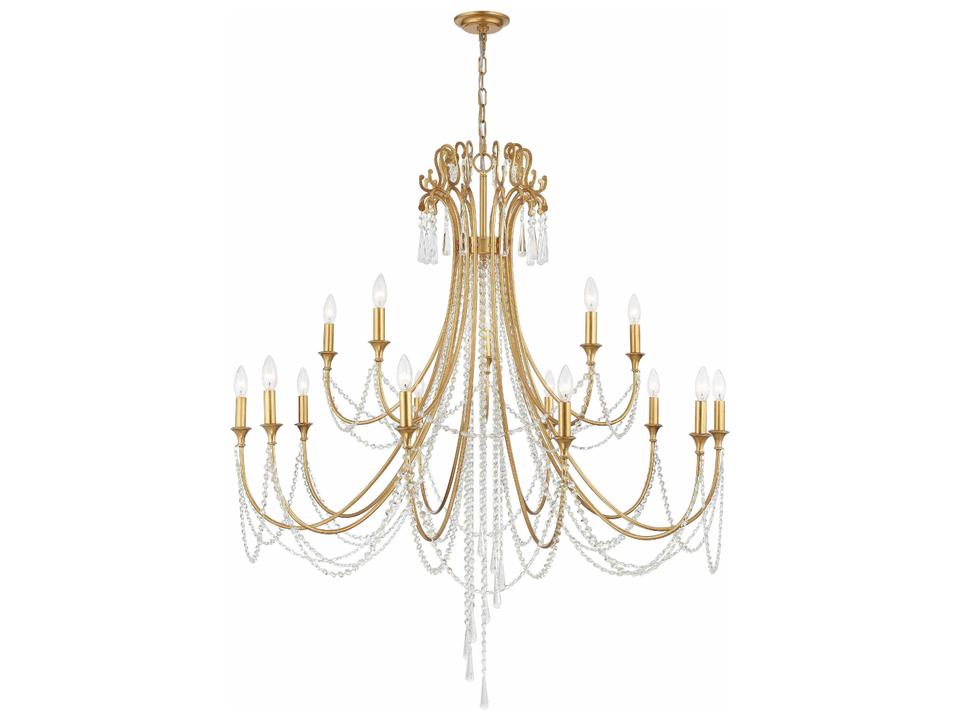 15-Light Arcadia Chandelier with Hand-Cut Crystal in Antique Gold