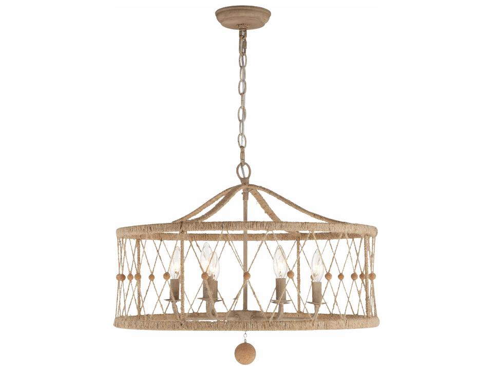 Brixton 6-Light Chandelier in Burnished Silver with Jute and Cork Beads
