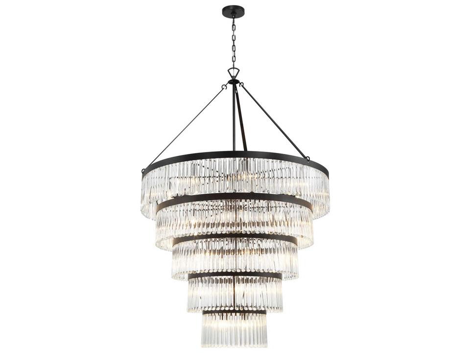 Emory 30-Light Black Forged Tiered Chandelier with Glass Rods