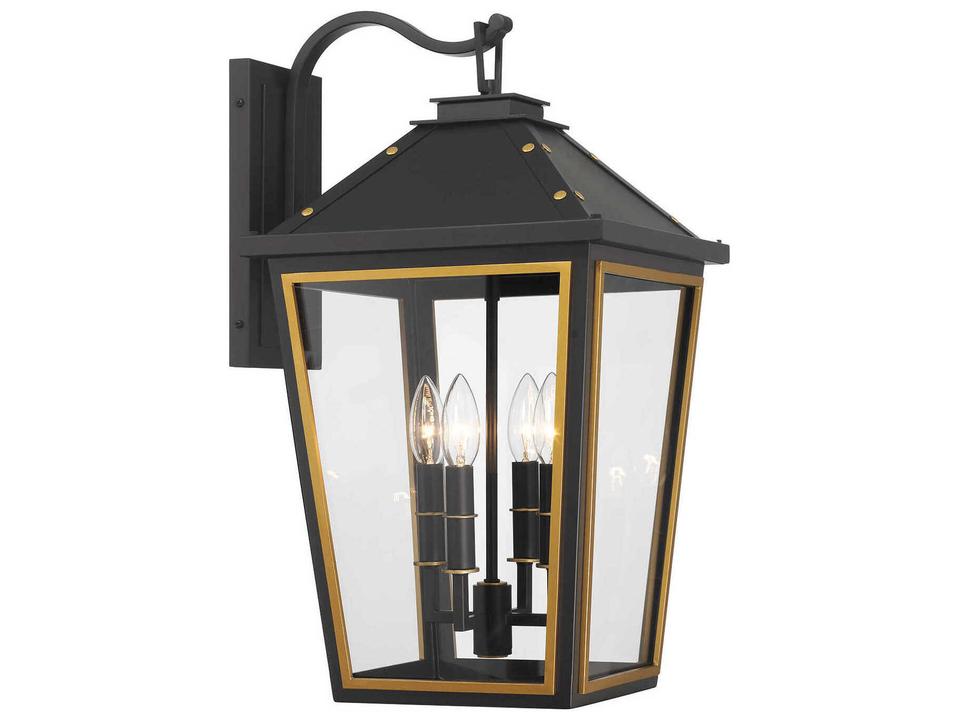 Hawkins 4-Light Outdoor Wall Sconce in Matte Black and Textured Gold