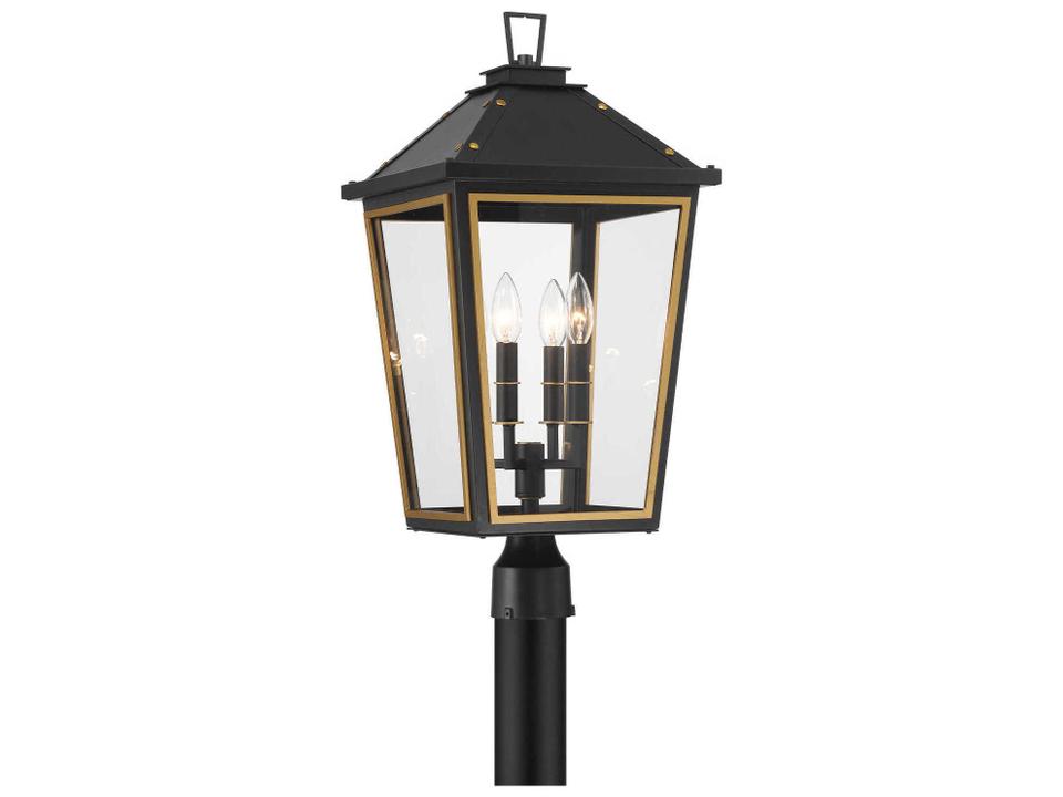 Hawkins 4-Light Outdoor Post Light in Matte Black and Textured Gold
