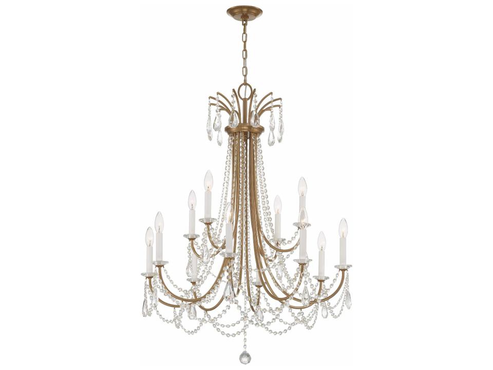 12-Light Karrington Chandelier in Aged Brass with Clear Crystal