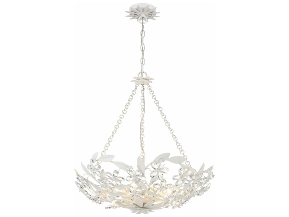6-Light Marselle Chandelier in Matte White with Hand-Cut Crystal