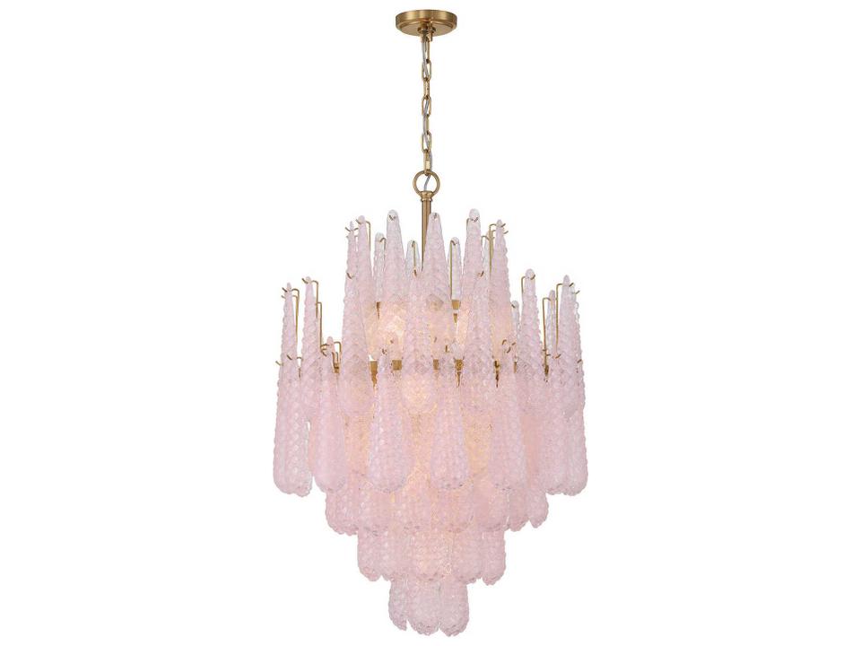 Ollie 16-Light Chandelier in Aged Brass with Sand Glass Blush