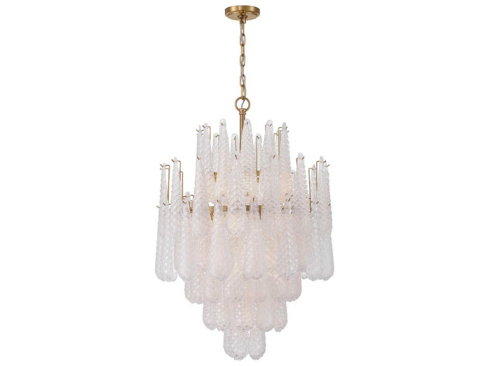 Ollie 16-Light Chandelier with Clear Textured Glass in Aged Brass