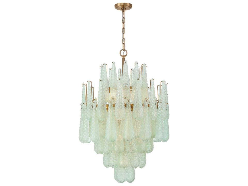 16-Light Ollie Chandelier in Aged Brass with Sand Glass Green