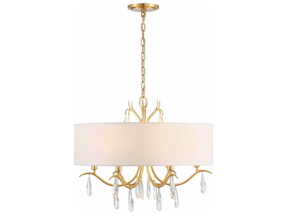 Rollins 6-Light Drum Chandelier in Antique Gold with White Silk Shade