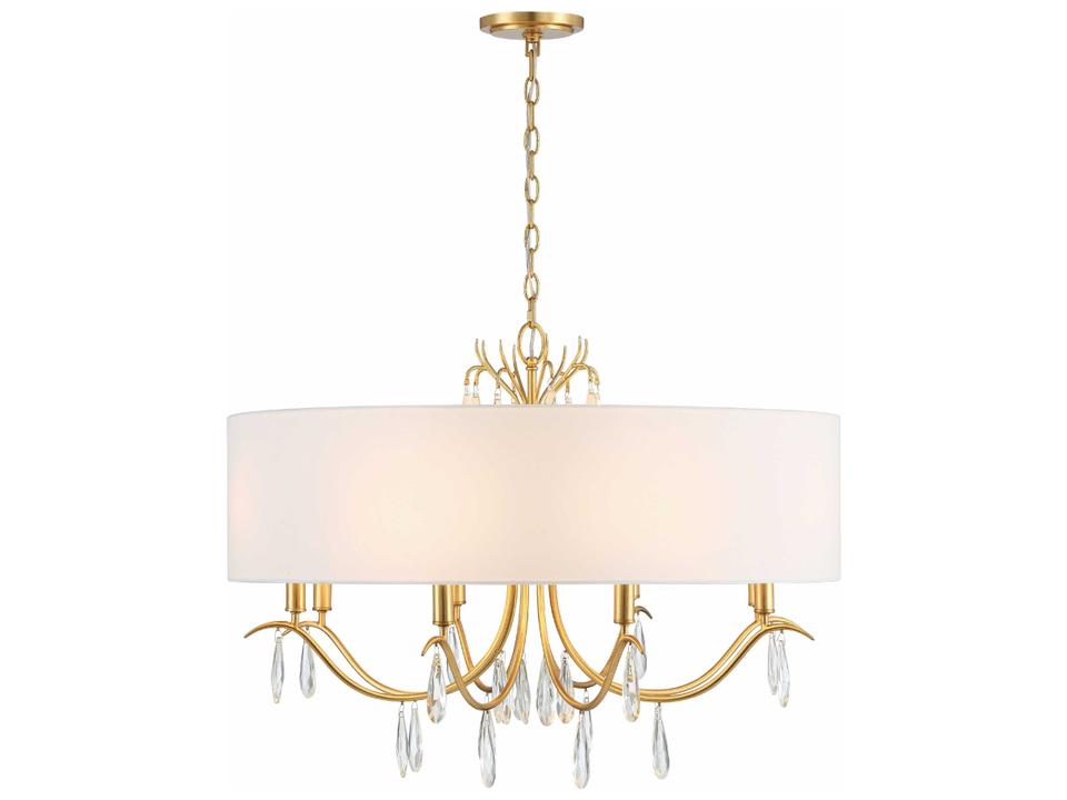 Rollins 8-Light Chandelier with White Silk Shade in Antique Gold