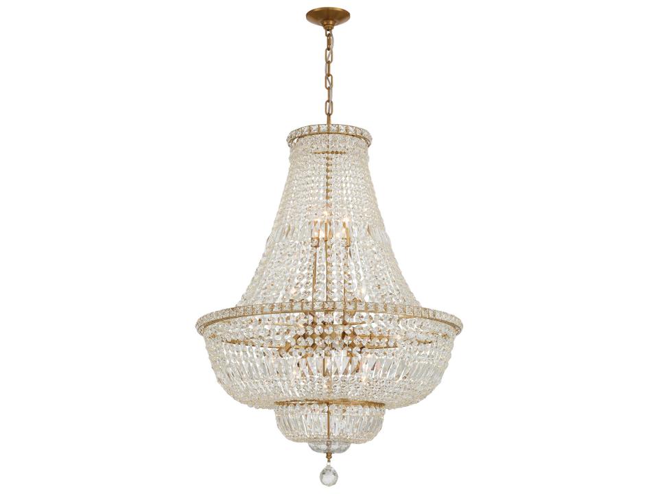 15-Light Roslyn Chandelier with Hand Cut Crystal in Aged Brass