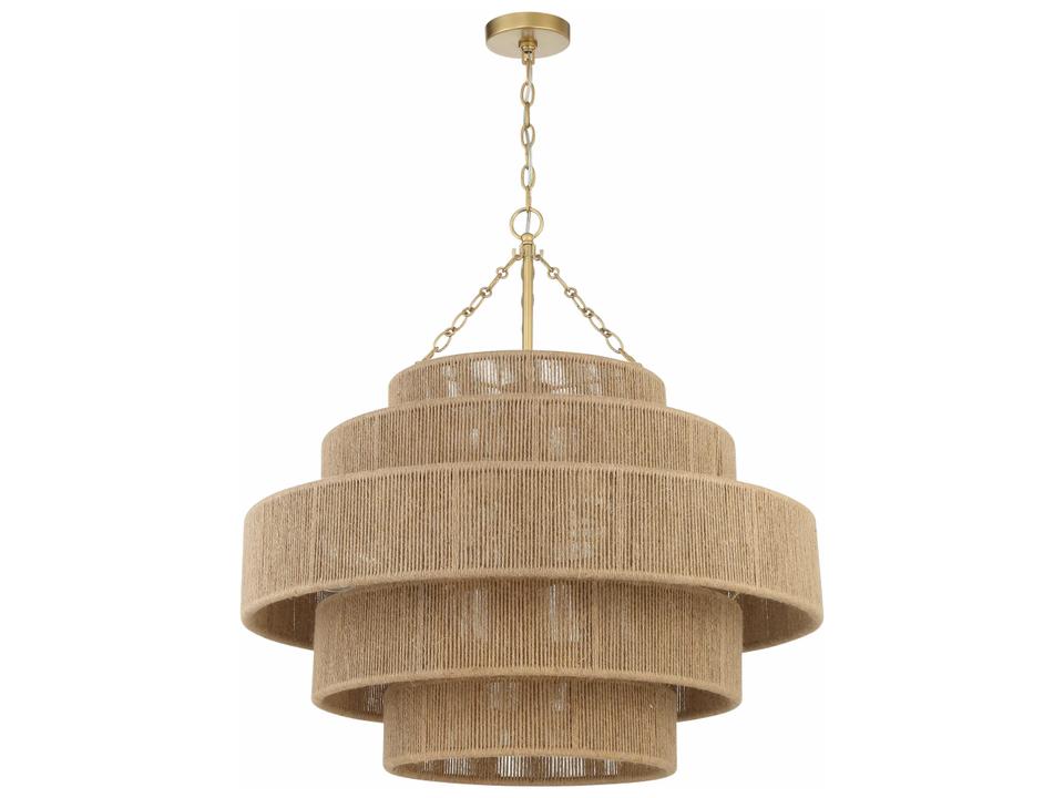 Shyla 20-Light Tiered Jute Chandelier in Soft Gold