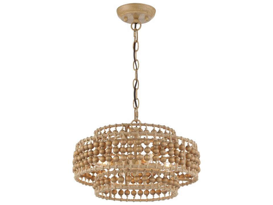 3-Light Silas Chandelier with Wood Beads in Burnished Silver
