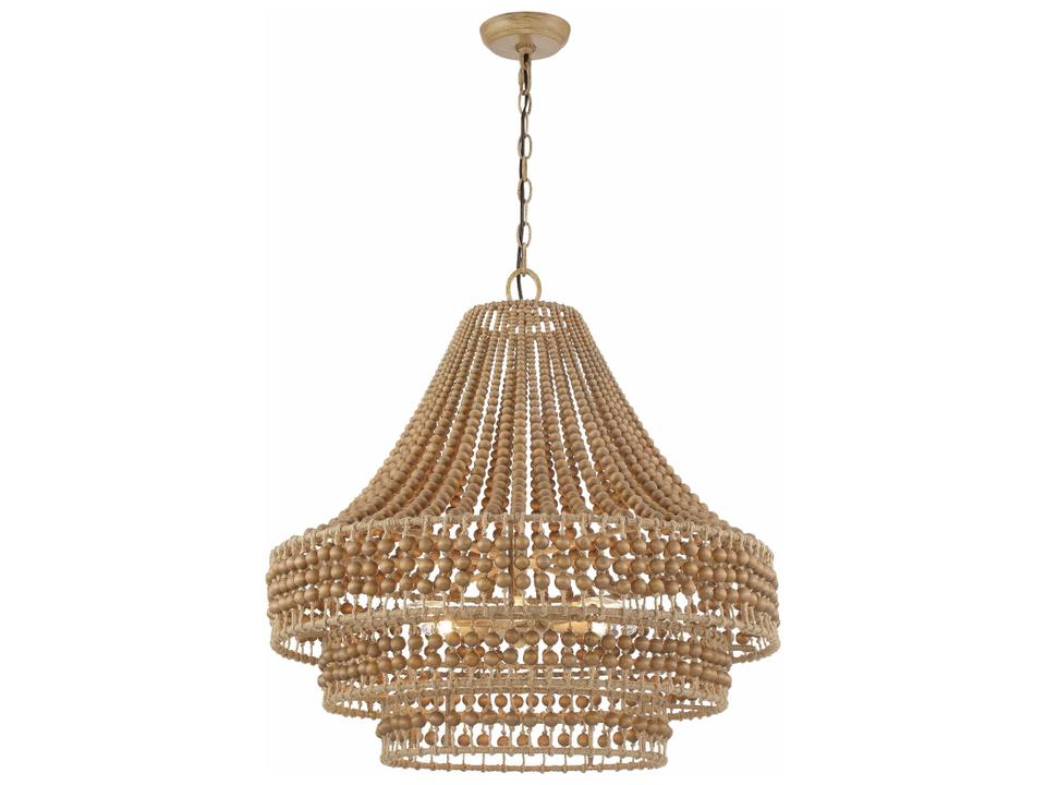 Silas 6-Light Chandelier in Burnished Silver with Wood Beads and Jute
