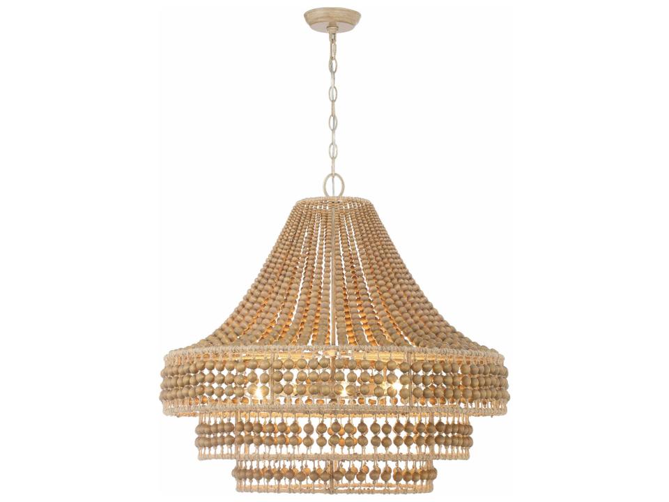 8-Light Silas Chandelier with Wood Beads in Burnished Silver