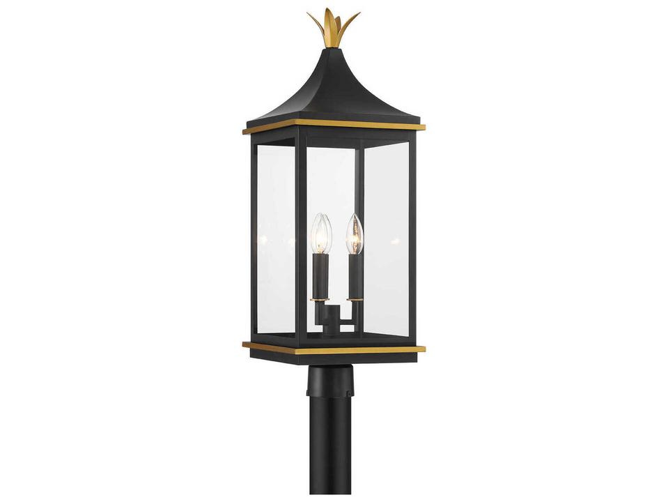 Simpson 3-Light Outdoor Post Light in Matte Black and Textured Gold