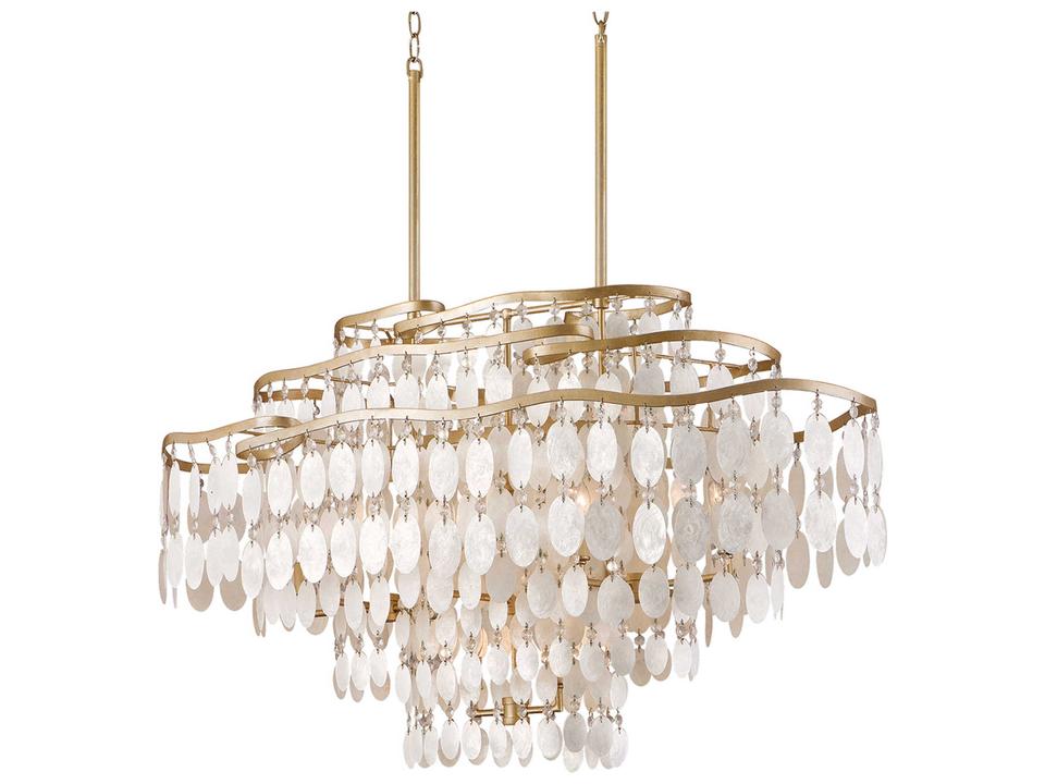 Dolce 12-Light Linear Pendant in Champagne Leaf with Capiz Shells and Crystals