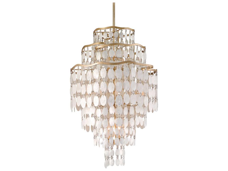 Dolce 12-Light Chandelier in Champagne Leaf with Capiz Shells and Crystal Accents