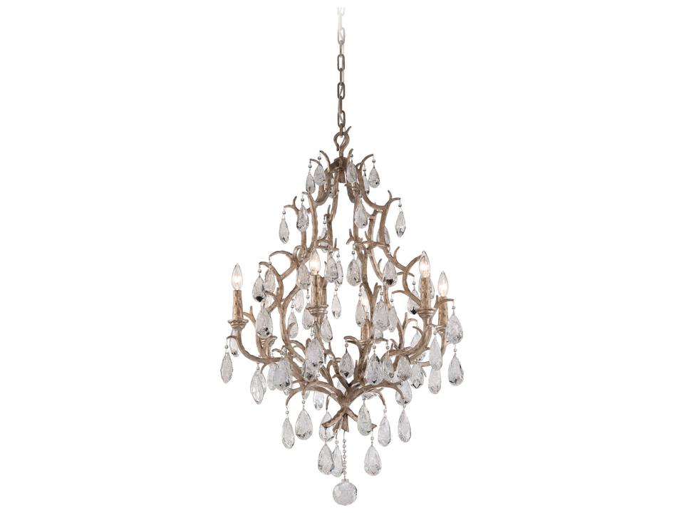 Amadeus 6-Light Chandelier in Stria Gold Leaf with Italian Crystal Drops