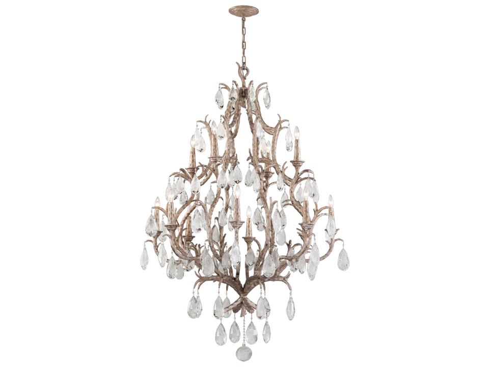 Amadeus 12-Light Chandelier in Stria Gold Leaf with Faceted Crystal Accents