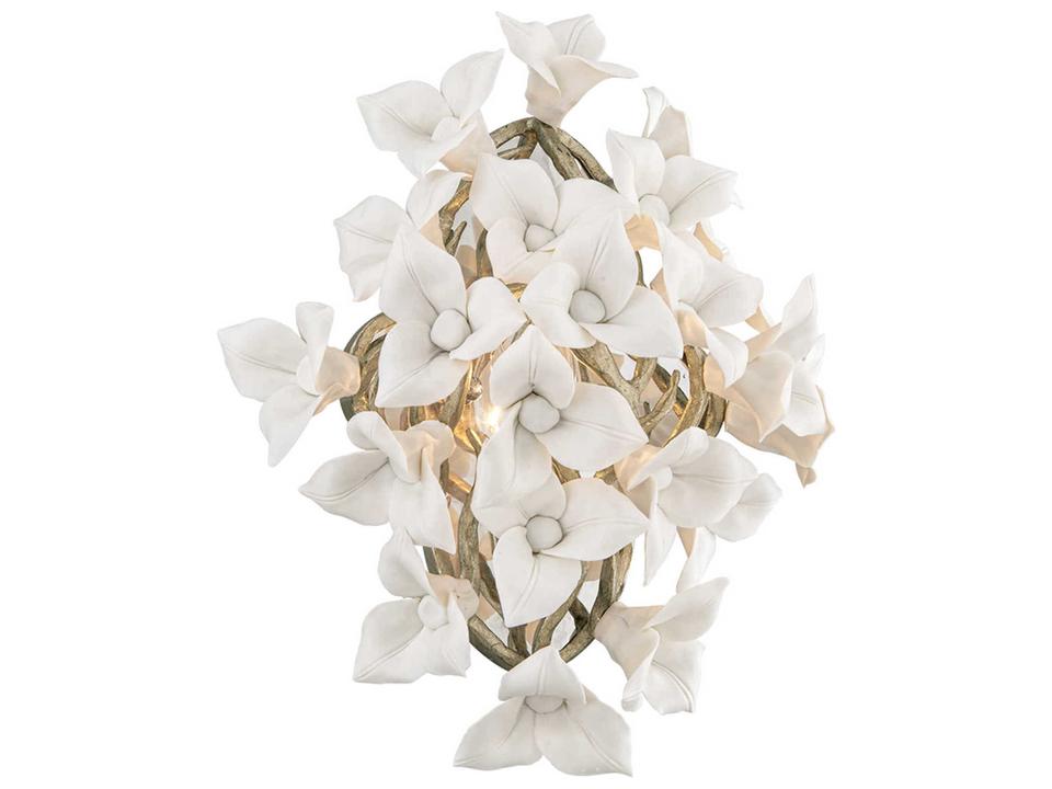 Lily 1-Light Wall Sconce in Enchanted Silver Leaf with Porcelain Flowers