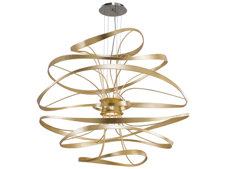 2-Light Calligraphy LED Chandelier in Gold Leaf and Stainless Steel