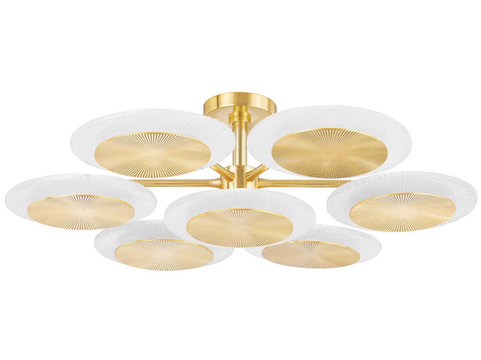 Topaz 7-Light Vintage Polished Brass Glass LED Round Chandelier
