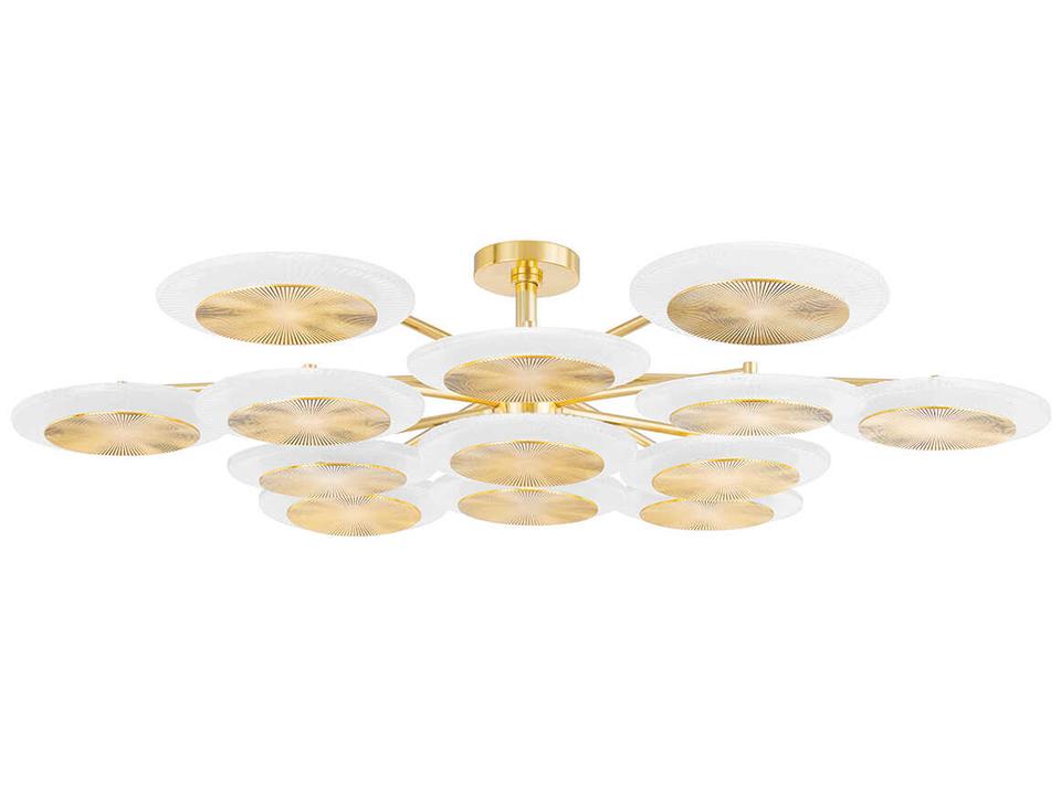 Topaz 13-Light LED Chandelier in Vintage Polished Brass and Piastra Ice Glass
